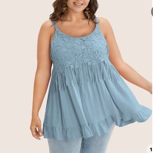BloomChic Plus Size Plain Contrast Lace Ruffle Hem Cami Top
